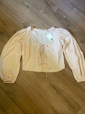 Levi's Peasant Crop Top Size S Cotton Tie Front Puff Sleeve Ren Faire Coquette